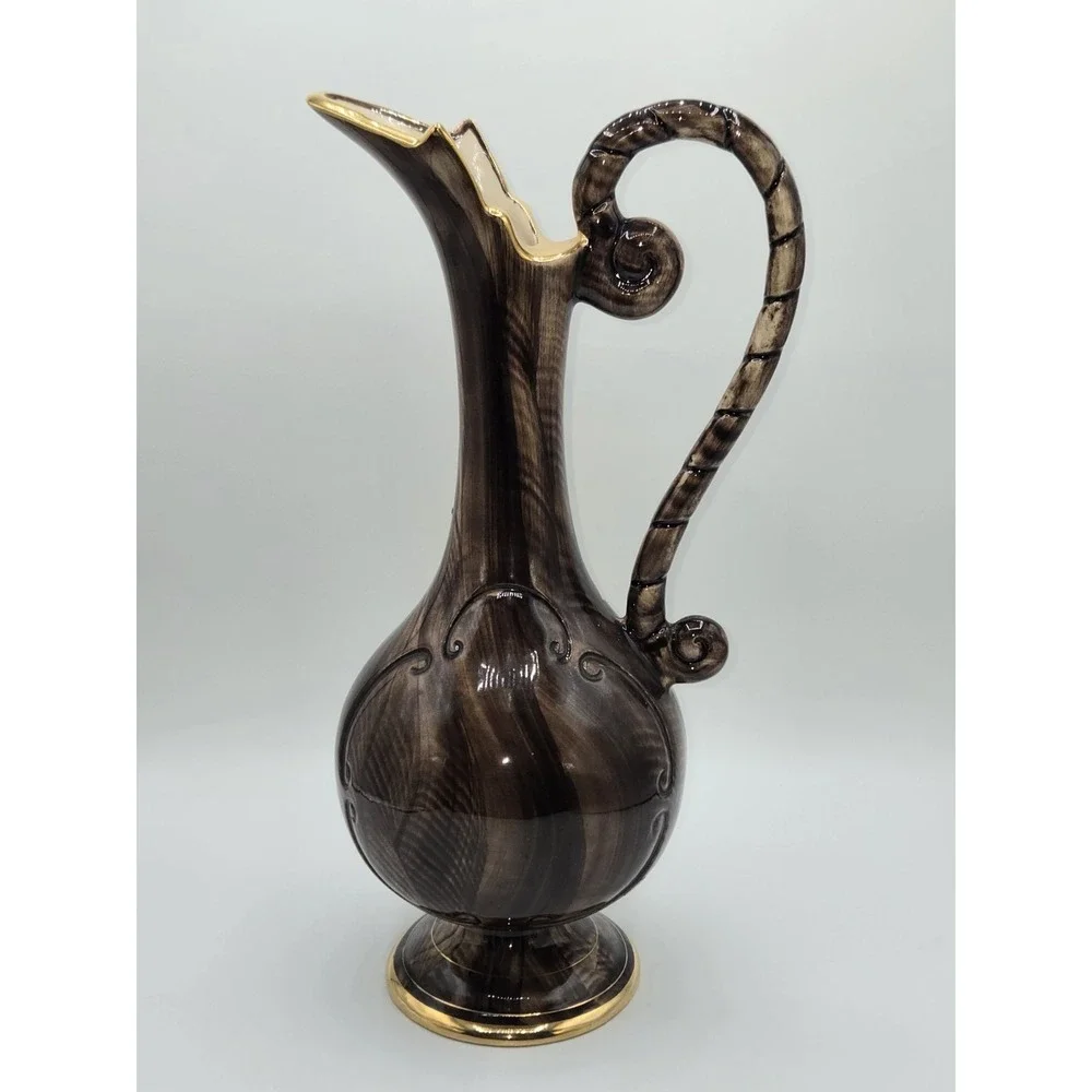 H. Bequet Quaregnon‎ Belgium Hand Painted Ewer Pitcher Scenic Landscape 13